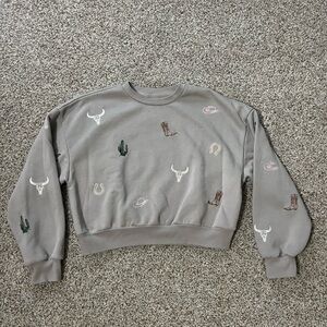Western Embroidered Gray Sweater